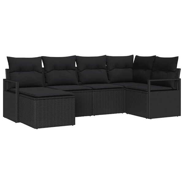 vidaXL Ensemble de canapé de jardin 6 Pièces Noir Poly rotin