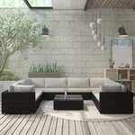 vidaXL Salon de jardin 9 Pièces avec coussins Résine tressée Noir