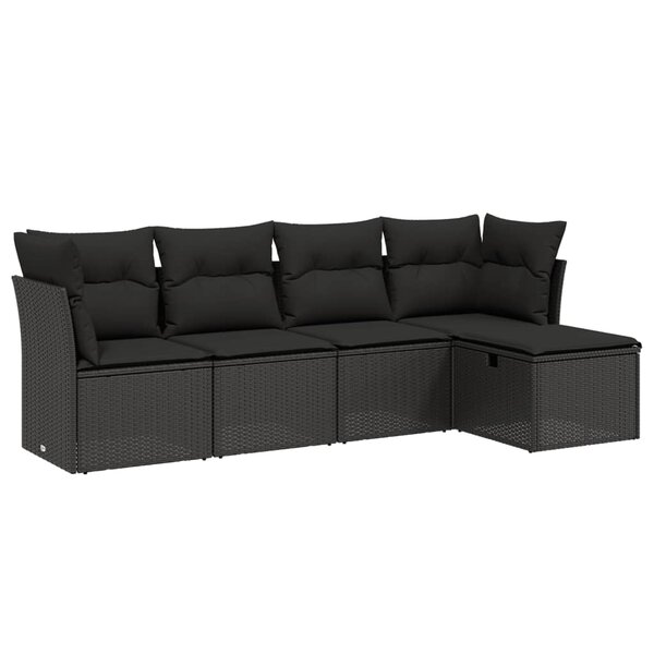 vidaXL Salon de jardin 5 Pièces avec coussins noir résine tressée