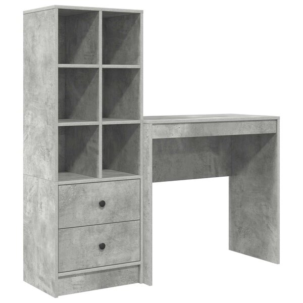 vidaXL Bureau avec tiroir avec étagère avec stockage 2 Pièces Gris béton