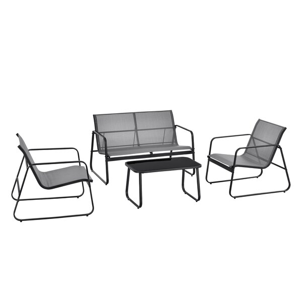 Salon de jardin de 4 meubles acier PVC noir gris clair 03_0008240