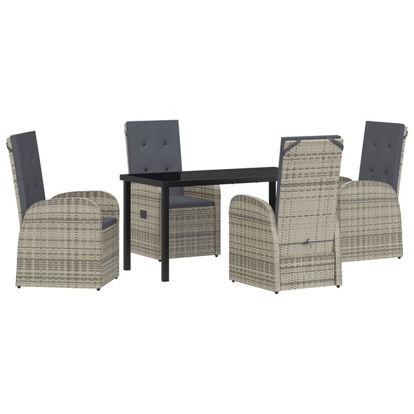 Ensemble de salle à manger de jardin 5 pièces avec coussins en Poly Rattan gris