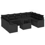 Ensemble de canapés de jardin de 10 pièces avec coussins en poly rattan noir