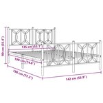 vidaXL Cadre de lit métal sans matelas et pied de lit blanc 135x190 cm