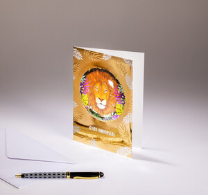 Carte double bulle bulle bulle - joyeux anniversaire lion