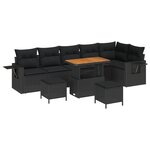 vidaXL Ensemble de Canapé de Jardin 9 Pièces avec Coussins en Poly Rattan Noir Acacia