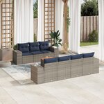 vidaXL Salon de jardin 8 Pièces avec coussins gris résine tressée