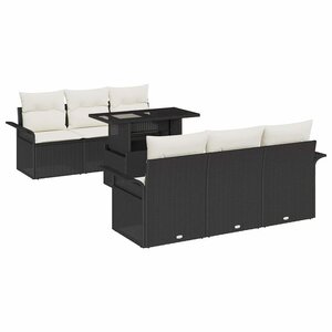 vidaXL Ensemble de canapé de jardin avec coussin 7 Pièces Noir Poly rotin