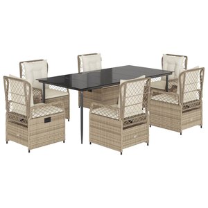 vidaXL Ensemble à manger de jardin et coussins 7 Pièces beige poly rotin