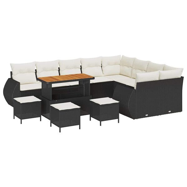 vidaXL Ensemble de canapé de jardin avec coussin 13 Pièces Noir et crème