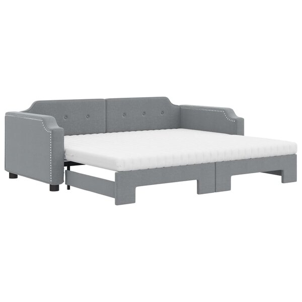 vidaXL Lit de jour avec gigogne et matelas gris clair 100x200 cm tissu