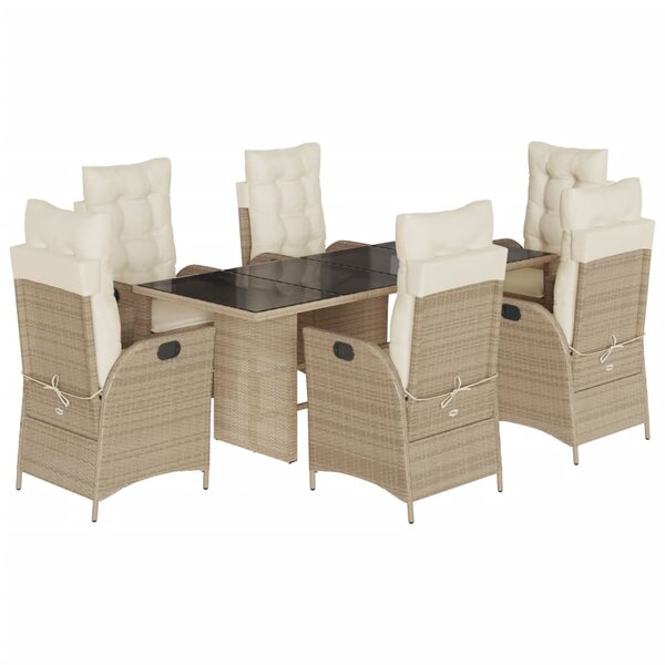 vidaXL Ensemble à manger de jardin et coussins 7 Pièces beige poly rotin