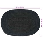 vidaXL Tapis de surface ovale Noir 100 x 152 cm Jute