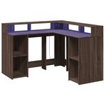 Bureau table poste de travail meuble d'ordinateur informatique étude et lumières LED chêne bois d'ingénierie brun 02_0023793