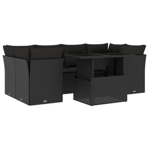 vidaXL Salon de jardin 7 Pièces avec coussins noir résine tressée