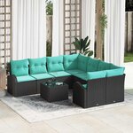 vidaXL Ensemble de Canapés 9 Pièces Noir et turquoise polyrotin