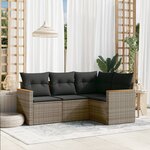 vidaXL Salon de jardin 4 Pièces avec coussins gris résine tressée