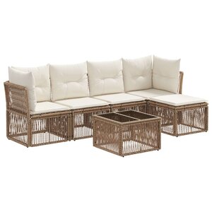 vidaXL Ensemble de canapé de jardin 6 Pièces Beige polyrotin