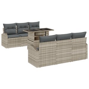 Ensemble de Canapés de Jardin 7 Pièces avec Coussins Gris Clair Poly Rattan