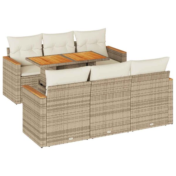 vidaXL Salon de jardin avec coussins 7 Pièces beige résine tressée acacia