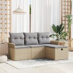 Ensemble de canapés de jardin de 4 pièces avec coussins Beige Poly Rattan