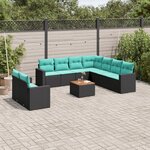 vidaXL Salon de jardin 10 Pièces avec coussins noir résine tressée