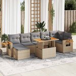 vidaXL Salon de jardin avec coussins 8 Pièces beige résine tressée acacia