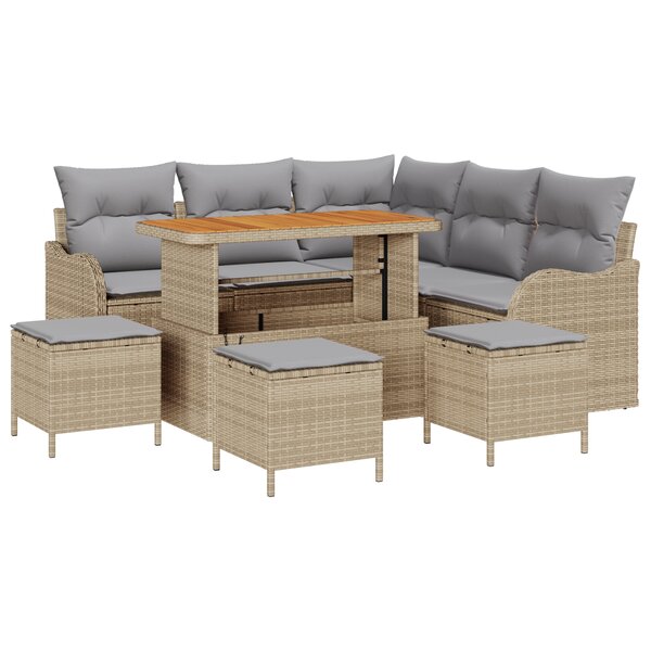 Ensemble de Canapés de Jardin vidaXL 9 pièces avec Coussins Beige Rattan Acacia