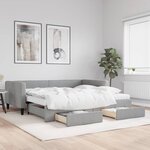 vidaXL Lit de jour avec gigogne et tiroirs gris clair 100x200 cm tissu