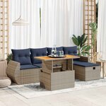 vidaXL Salon de jardin 6 Pièces avec coussins noir résine tressée acacia