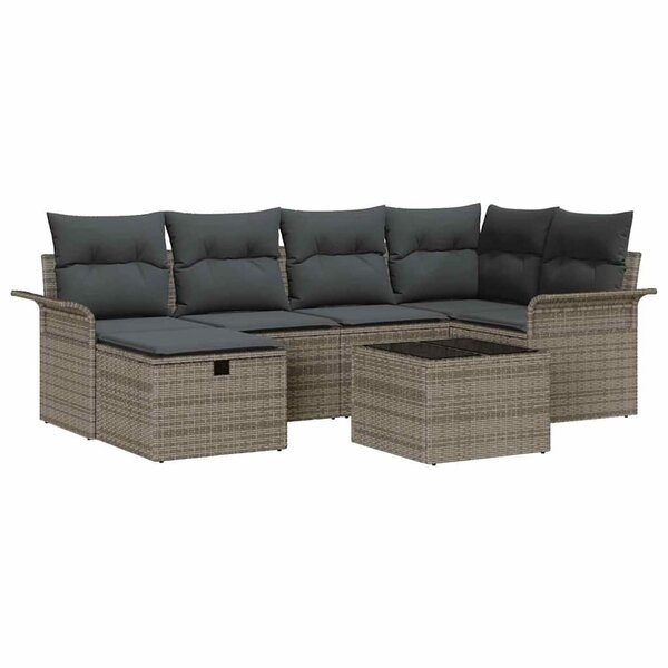 vidaXL Ensemble de canapé de jardin avec coussin 7 Pièces Poly rotin