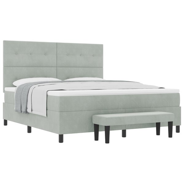 vidaXL Lit à Ressorts avec Matelas & Banc Gris Clair 180x200 cm Velours