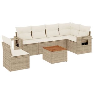 vidaXL Salon de jardin avec coussins 7 Pièces beige résine tressée