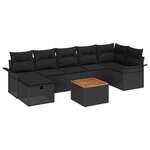 vidaXL Ensemble de canapé de jardin avec coussin 8 Pièces Noir polyrotin
