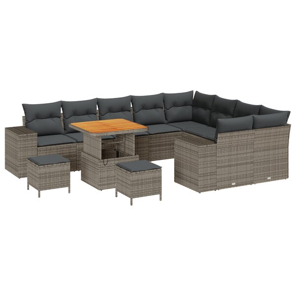 Ensemble de canapé de jardin de 12 pièces avec coussins gris Rattan poly Acacia