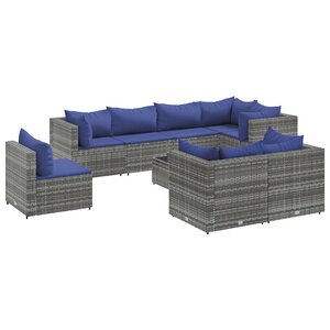 vidaXL Salon de jardin 9 Pièces avec coussins Gris Résine tressée