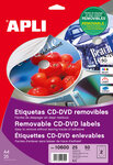 Apli Étiquettes CD/DVD Amovibles Mega Matte Taille 25 Feuilles I/L/C