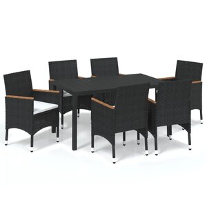 vidaXL Ensemble à manger de jardin coussins 7Pièces Résine tressée Noir