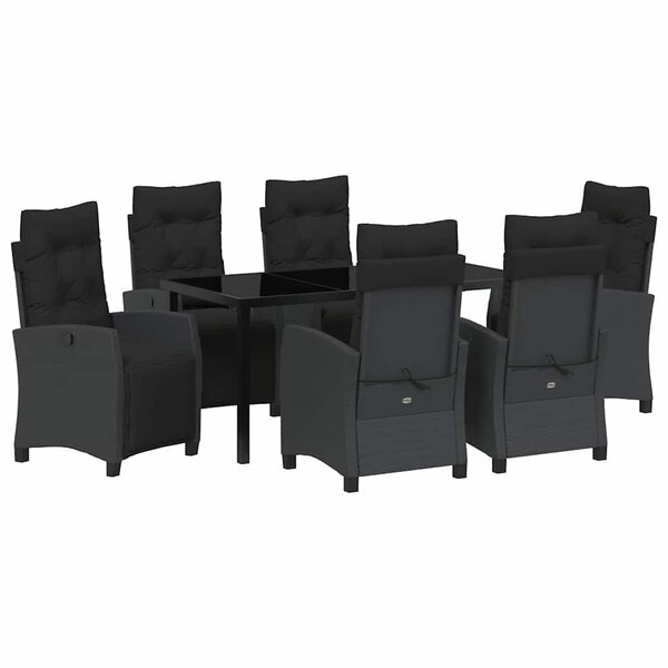 vidaXL Ensemble de salle à manger pour jardin 7 Pièces Noir polyrotin