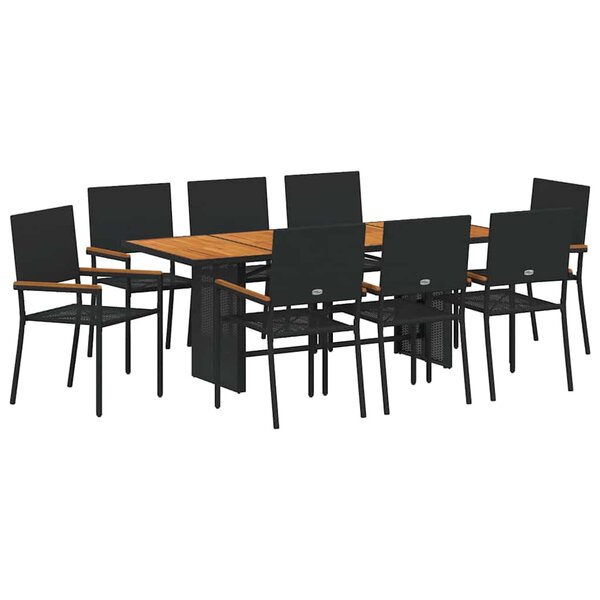vidaXL Ensemble de salle à manger pour jardin 9 Pièces Noir polyrotin