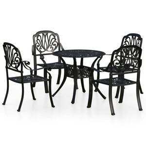 Ensemble de bistro jardin meuble extérieur terrasse 5 pièces aluminium coulé noir 02_0013536