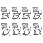 vidaXL Chaises pliables d'extérieur lot de 8 et coussins Bois d'acacia