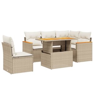 vidaXL Salon de jardin avec coussins 6 Pièces beige résine tressée