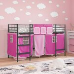 vidaXL Cadre de Lit Mezzanine pour Enfants avec Rideaux Noir et rose