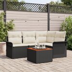 vidaXL Ensemble de canapé de jardin 5 pièces avec coussins noir poly rattan acacia