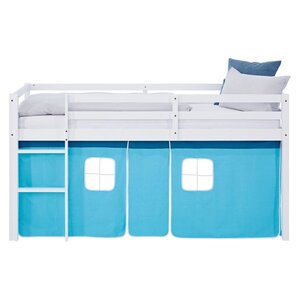 Lit mi-hauteur 90x200 cm sommier rideau bleu