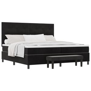 vidaXL Lit avec sommier et matelas & banc noir 200x200 cm en velours