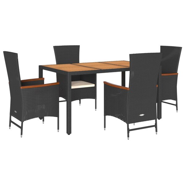 vidaXL Ensemble à manger de jardin coussins 5Pièces Noir Résine tressée