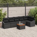 vidaXL Ensemble de sofa jardin 7 pièces avec coussins Noir Poly Rattan Acacia