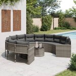 vidaXL Canapé de jardin avec table coussins rond gris résine tressée